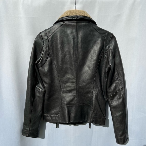 Michael Kors Jacket 100% Genuine Leather Aviator Zipped Jacket Sherpa Collar A1 - Picture 6 of 10